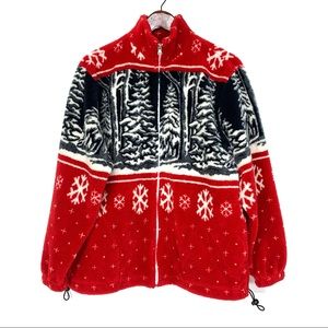 Vintage Art Unlimited Sportswear Winter Landscape Tree Snowflake Teddy Shacket